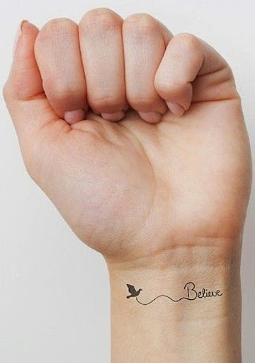small quote believe tattoo on wrist