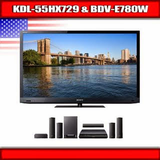 Sony KDL-55HX729 - 55" BRAVIA 3D LED-backlit LCD TV + Sony BDV-E780W - 5.1 Channel Home Theater System with iPhone / iPod cradle