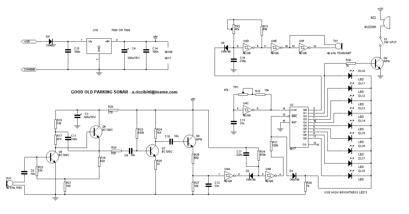 4017 bassed Ultrasonic Parking Sonar circuit and explanation ...