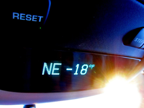 It was -18 degrees in Green River, and it got down to -24 during the drive south toward Keg Spring Canyon