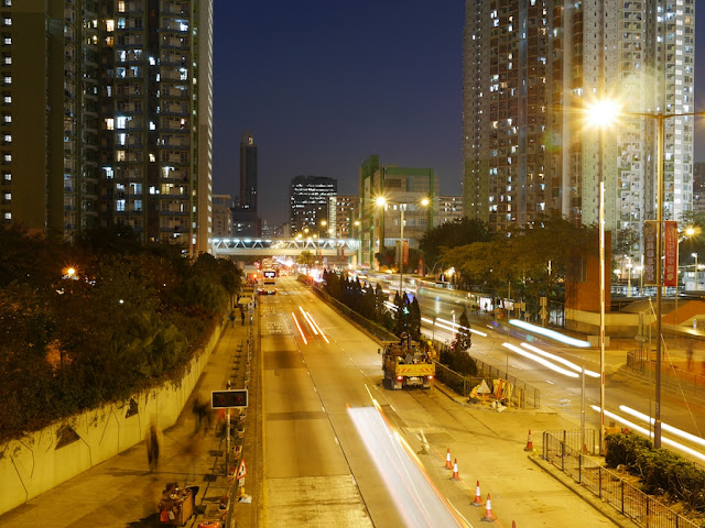 evening view of Cheung Sha Wan Road in Kowloon, Hong Kong