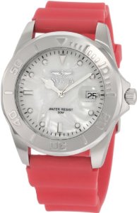  Invicta Women's 0006-RED Pro Diver White Mother-of-Pearl Dial Red Rubber Watch