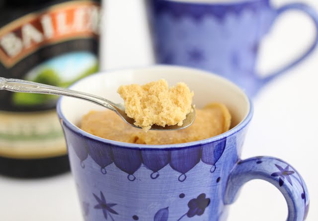 photo of a spoonful of Bailey's Irish Cream Mug Cake