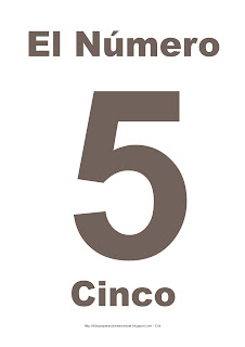 Lámina para imprimir el número cinco en color marrón