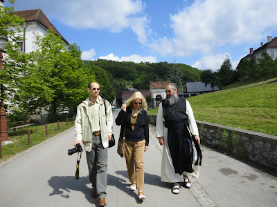 Vassula touring the Stična Abbey with Fr. Branko Petaver and Miha