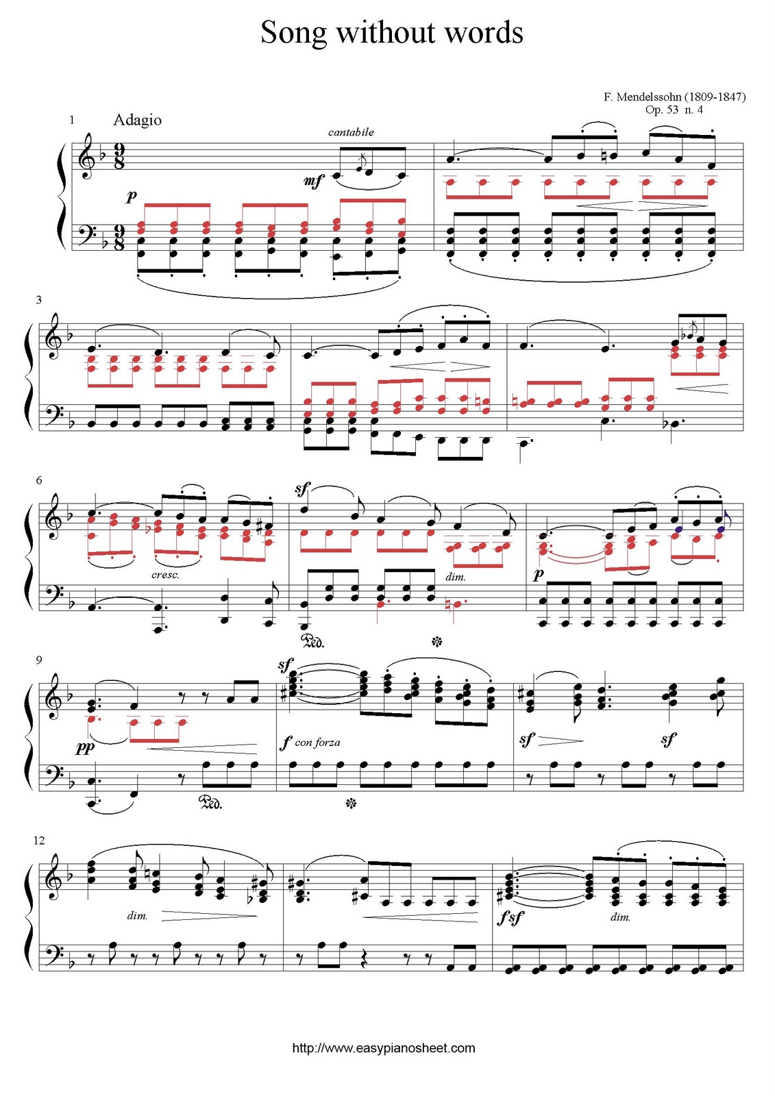 Pequeña Canción Partitura de Piano Muy Fácil para Principiantes Opus 39 Nº1  