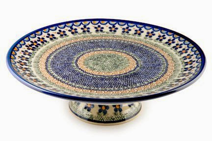 Polish Pottery Aztec Flower Pedestal Cake Plate