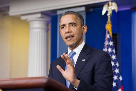 President Barack Obama delivers a statement after receiving an update on the ongoing response to Hurricane Sandy, in the Brady Press Briefing Room at the White House, Oct. 29, 2012. (Official White House Photo by Chuck Kennedy)