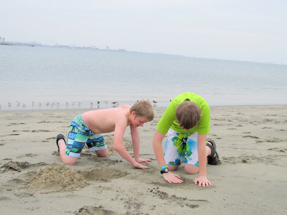 Playing in the sand at Cabrillo Beach