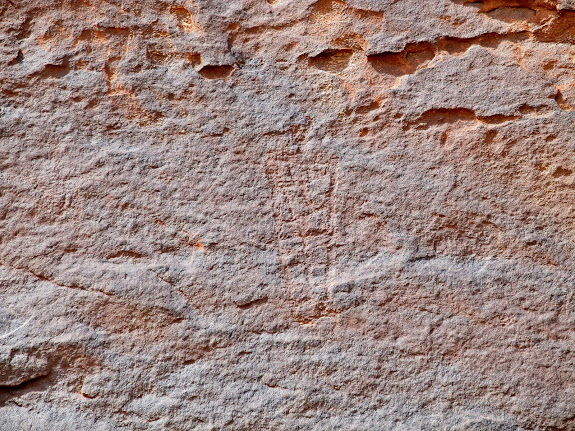 Small, faint petroglyph about 15' up a cliff
