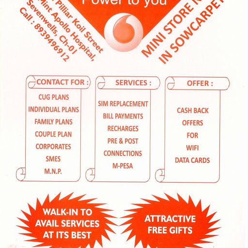 Vodafone Mini Store Sowcarpet, 1, Nattupilliar Koil Street, Seven Wells South, George Town, Chennai, Tamil Nadu 600001, India, Prepaid_Sim_Card_Store, state TN