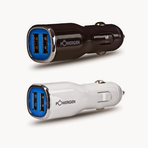  PowerGen Black and White Combo Pack (2pcs) 2.4Amps / 12W Dual USB Car charger Designed for Apple and Android Devices
