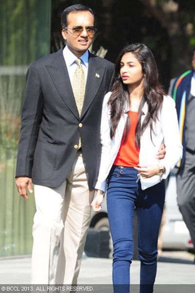 Naveen with daughter Yashashvini during the launch of 'Tiranga Bangle', an initiative by Naveen Jindal's Flag Foundation, held in New Delhi.