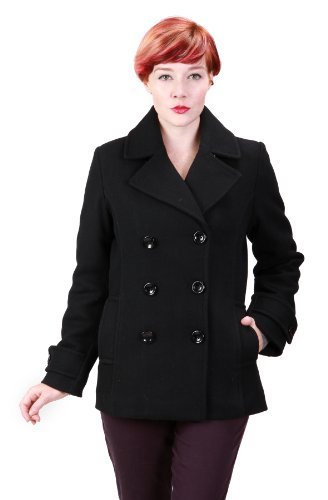 Ramonti Womens Double Breasted Black Wool Pea Coat, Black, X-Large