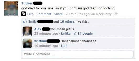 Funny Facebook Status God Dies For Your Sins