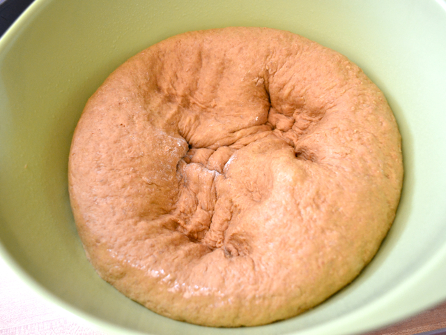 dough in mixing bowl, punched down 
