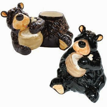  Willie Black Bear Slurping up the Honey (Yum) Glossy Cookie Jar with Lid, 10