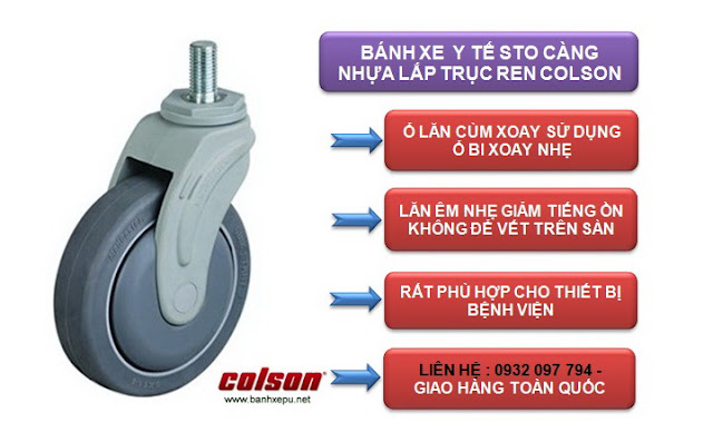 Bánh xe đẩy cao su cọc vít chịu tải trọng 100kg | STO-5854-448 www.banhxepu.net