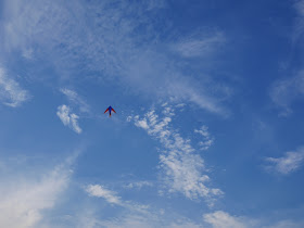 kite flying in a blue sky with clouds