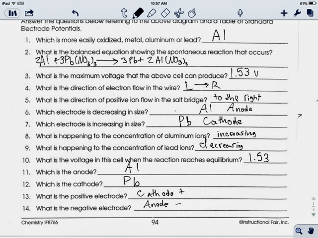 Worksheets Electrochemistry Worksheet electrochemical cell battery worksheet answers intrepidpath worksheets