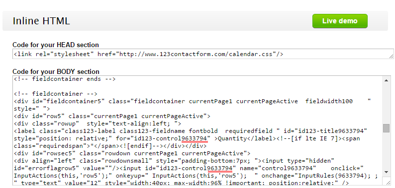 123contactform find form field id