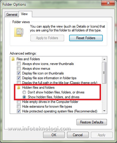 Show hidden file di Windows