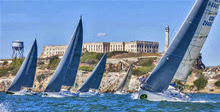 J/120 cruiser racer sailboats- sailing upwind off San Francisco