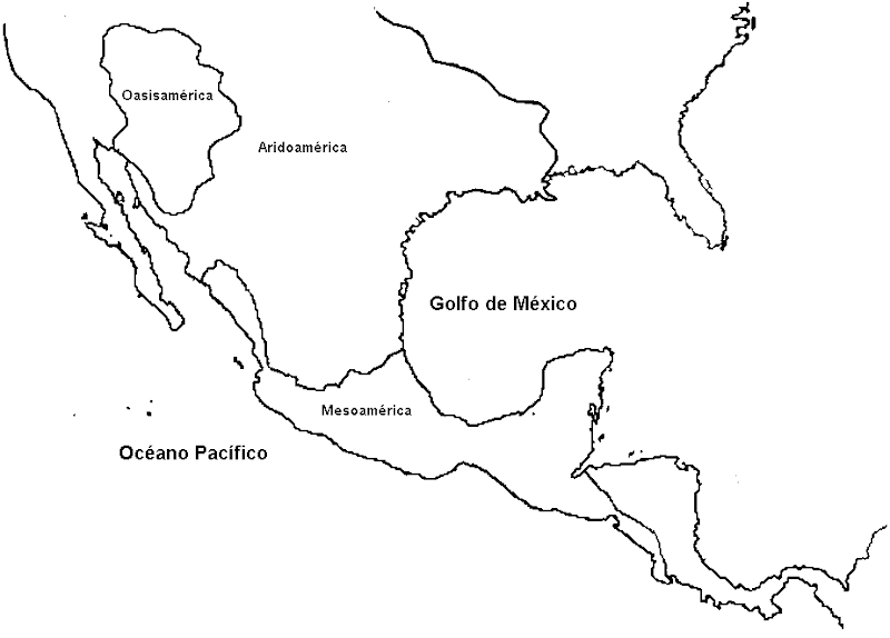 Mapa de Mesoamérica, Aridoamérica y Oasisamérica para colorear