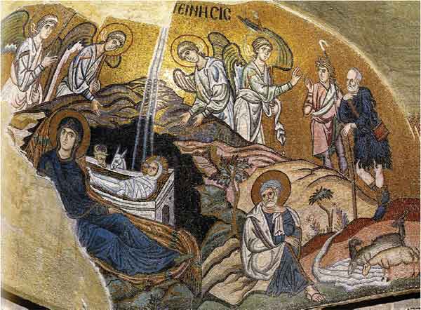 Τοιχογραφία της Γέννησης του Κυρίου απο την Ιερά Μονή Δαφνίου