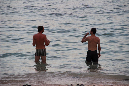 Two friends pontificating in the Med