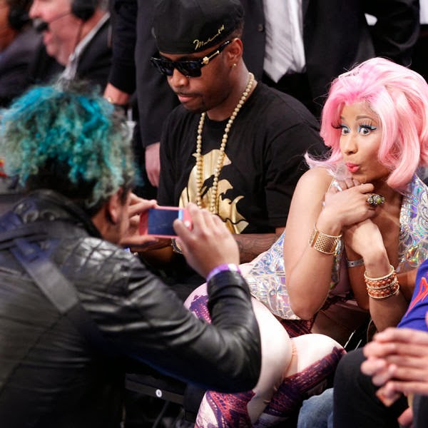 Hip hop artist Nicki Minaj is shown courtside during the NBA All-Star game in Orlando, Florida.