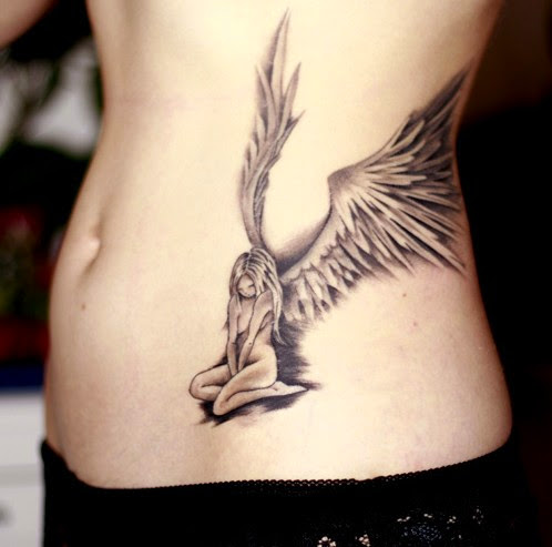 angel tattoos for girls on stomach