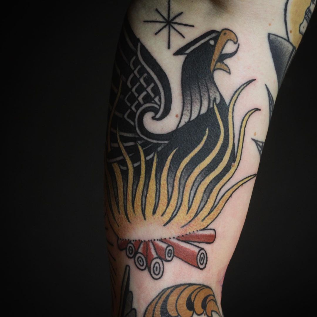 Pastel Phoenix Tattoo On Fire