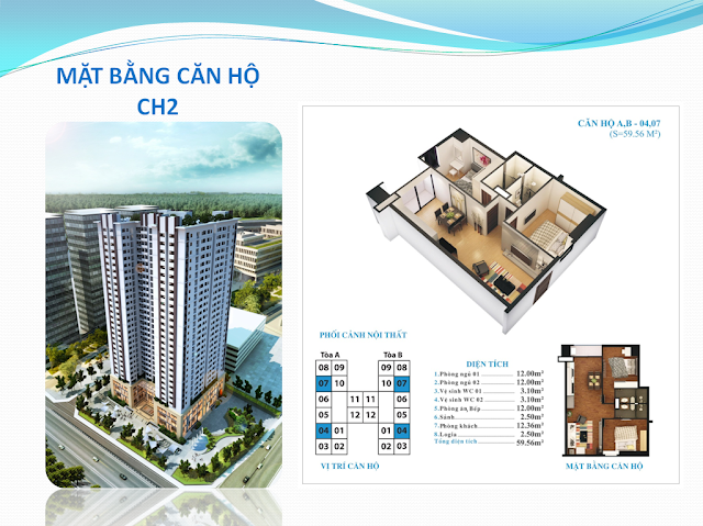 căn hộ 04,07, dt 59m - Tứ Hiệp Plaza