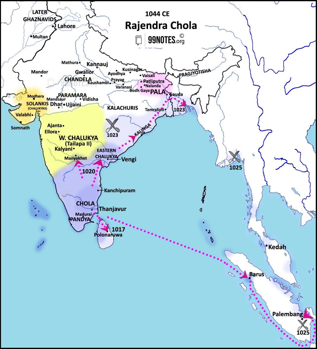 Chola Dynasty Expansion During Rajendra Chola Map- 