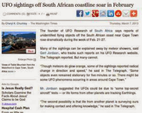 Ufo Sightings Off South African Coasline Soar In February Lol Ufo Times Cape Town