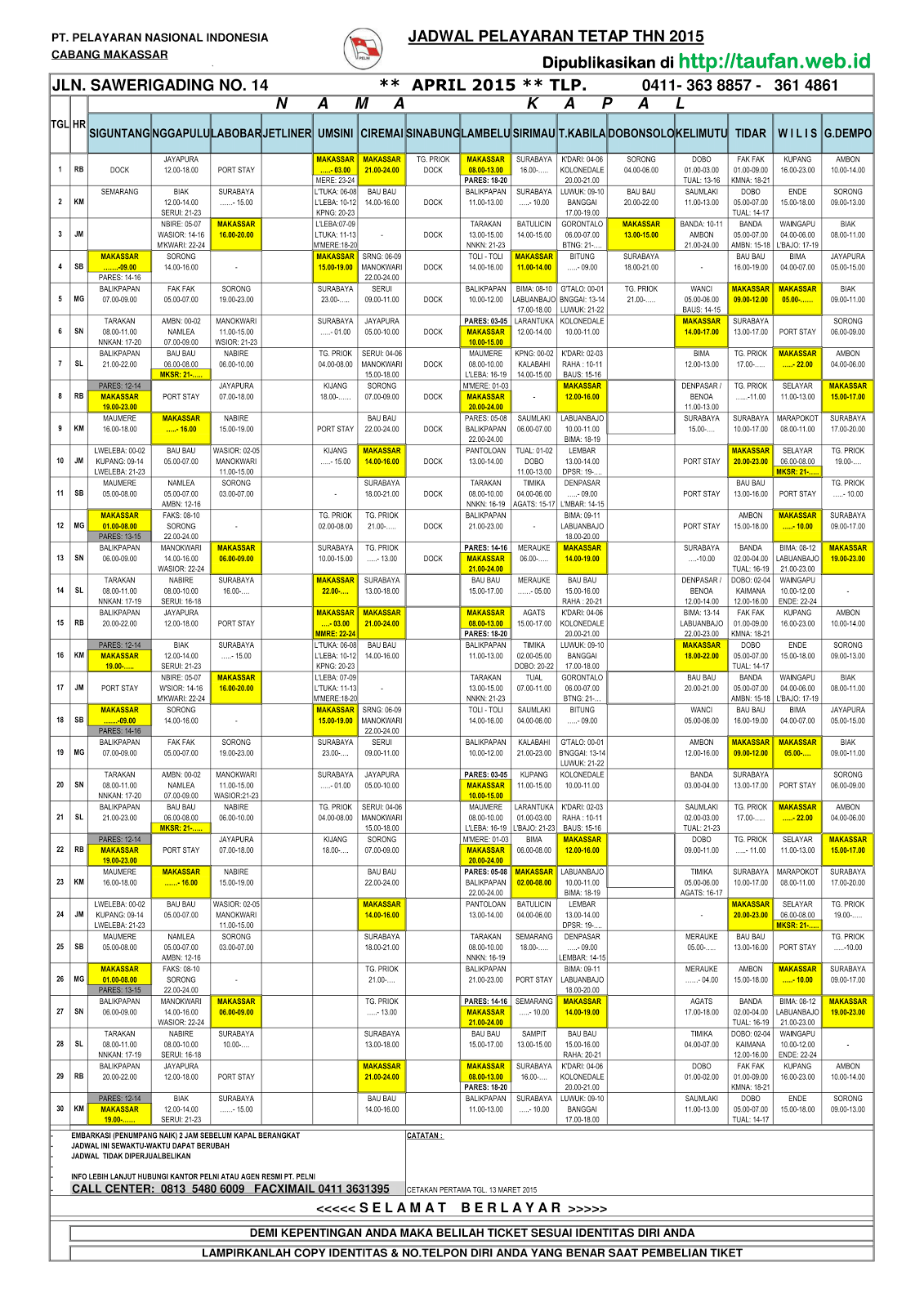 jadwal kapal pelni april 2019