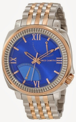 Vince Camuto Men's VC/1002BLTR The Veteran Blue Dial Date Function Rosegold-Tone and Silver-Tone Watch