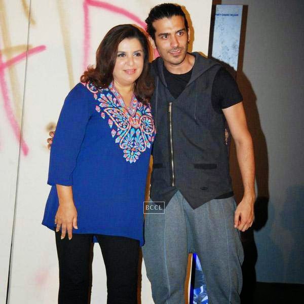 Farah Khan poses with Saahil Prem during the trailer launch of Bollywood movie Mad About Dance, held at Fun Republic, on July 16, 2014.(Pic: Viral Bhayani)