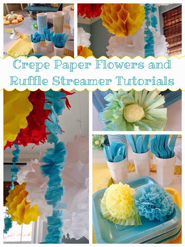 Crepe paper flower tutorial, crepe paper ruffle streamers, crepe paper decorations