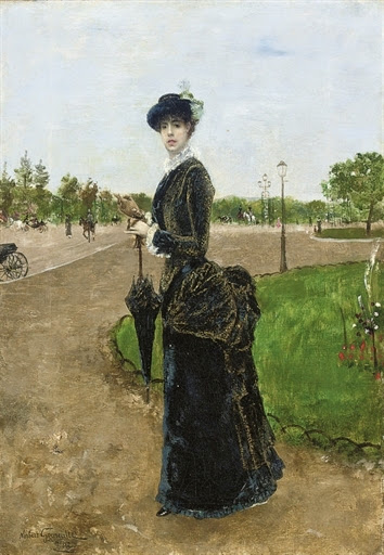 Norbert Goeneutte - Femme élégante a l'entrée du Bois de Boulogne, 1880