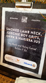 Feast 2014, Tillamook Brunch Village participant Greg Marks and Chelsey Conrad of Butcher & Bee brought smoked lamb neck, Geechie Boy grits, okra and harissa jus