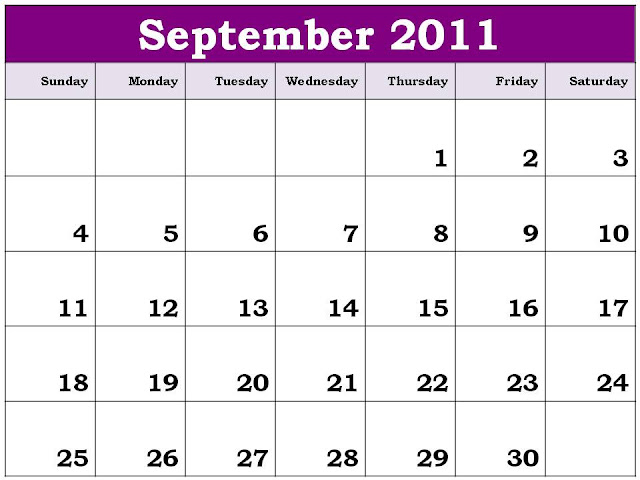 blank september 2011 calendar. Purple Calendar 2011 September