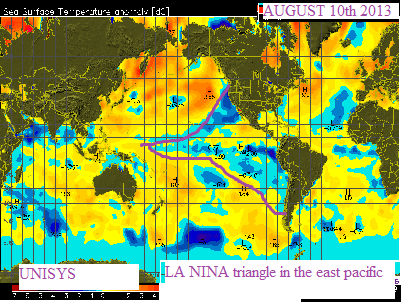 August 2013 Pacific ocean ..La Nina spatial pattern