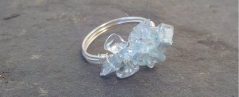 Rock Candy Aquamarine and Silver Wrapped Ring - Size 7.5