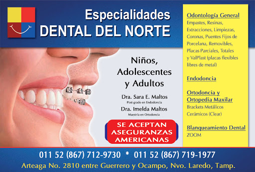 Especialidades Dental del Norte, Calle Arteaga 2810, Centro, Sector Centro, 88000 Nuevo Laredo, Tamps., México, Ortodoncista | TAMPS