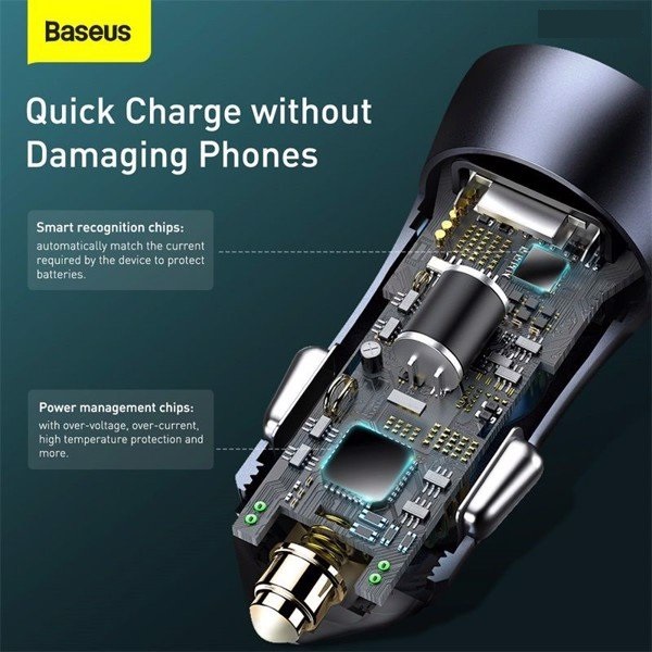 Bộ tẩu sạc nhanh, công suất 40W dùng cho xe hơi Baseus Golden Contactor Pro (40W, USB - Type C Port, Aluminium,PD20W/QC3.0 Car Quick Charger) Phiên bản USB - Type C + Dây C - Lightning