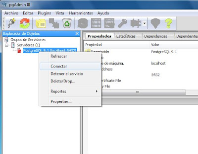 Acceso a pgAdmin III de PostgreSQL en Windows 7