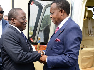 (De g.à.d): Le président congolais Joseph Kabila et son homologue du Congo Brazzaville Denis Sassou Nguesso, le 1er décembre 2012 à Kinshasa. Ph. www.presidentrdc.cd