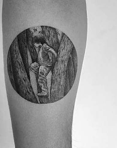 Boy On Wood Tattoo 